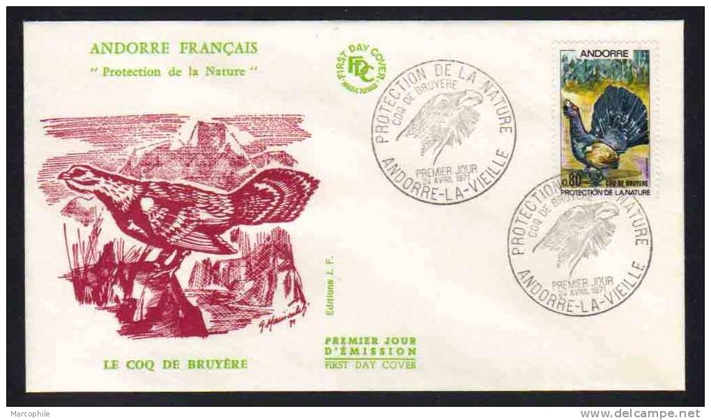 GRAND TETRAS - COQ DE BRUYERE / 1971 # 211 ANDORRE FRANCAIS ENVELOPPE  FDC ILLUSTREE (ref 3335) - Cartas & Documentos
