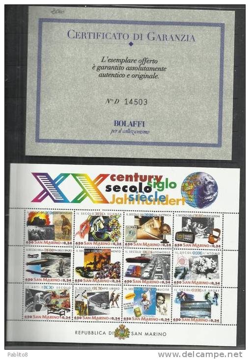 REPUBBLICA DI SAN MARINO 2000 SECOLO 20° CENTURY BLOCCO FOGLIETTO SERIE BLOCK SHEET SET BLOC FEUILLET MNH - Blocs-feuillets