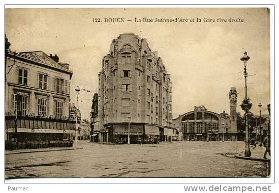 Rouen    Rue  Jeanne D'Arc  Et Café De La Gare  Animée - Rouen