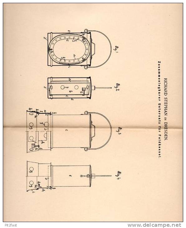 Original Patentschrift - Feldkessel , Feldküche , 1900 , R. Stephan In Dresden !!! - Dokumente