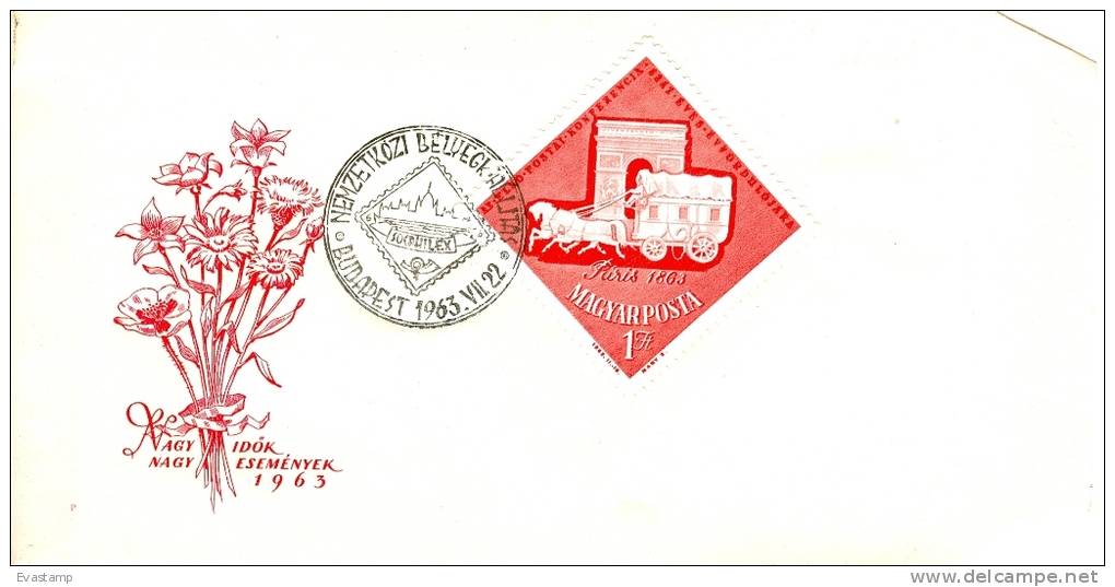 HUNGARY - 1963. FDC - Paris Postal Conference - Stage-Coach And Arc De Triomphe,Paris Mi:1942 - FDC