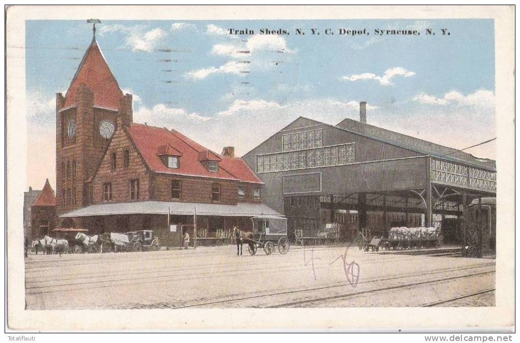 SYRACUSE New York Train Sheds N. Y. C. Depot Animated Carriages Col Posted 13.3.1916 From NORTHRUP STATION To BOSTON NJ - Syracuse