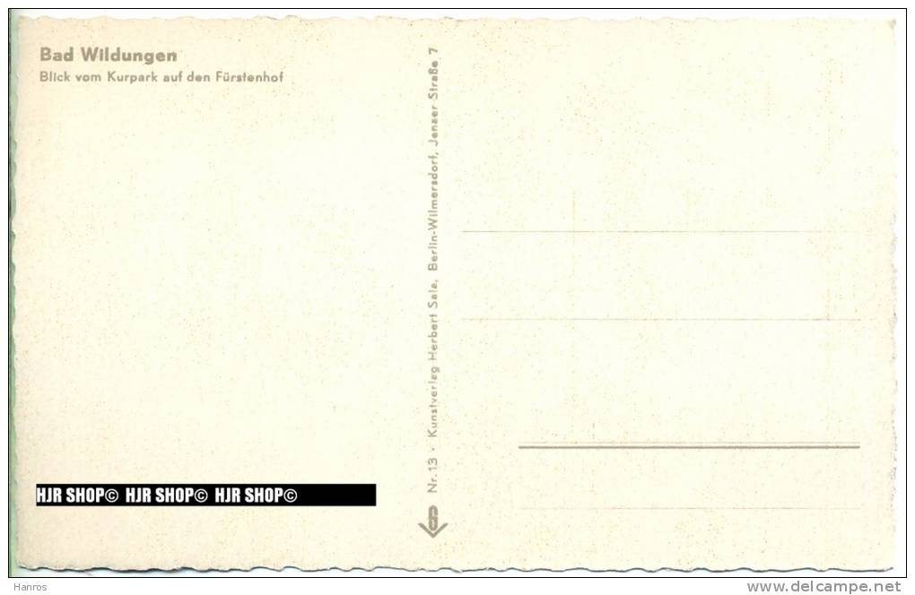 „ Bad Wildungen, Blick Vom Kurpark Auf Den Fürstenhof“   Um 1930/1940,  Ansichtskarte, Ungebrauchte Karte - Bad Wildungen