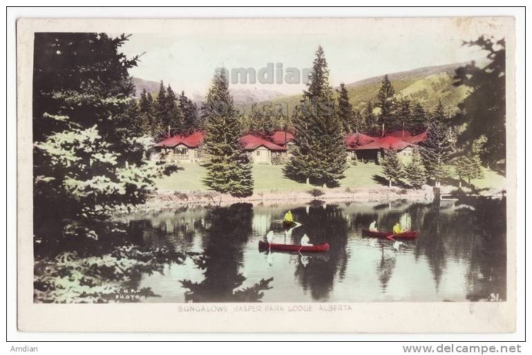 BUNGALOWS-CANOEING On LAKE-JASPER PARK LODGE-ALBERTA-CANADA RPPC C1920s Postcard  [c276059] - Jasper