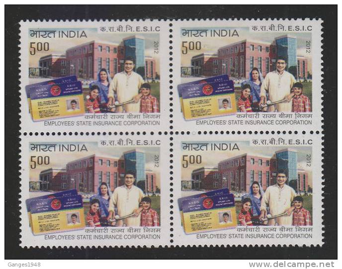 India 2012  EMPLOYEES STATE INSURANCE CORPORATION  Block Of 4 #  36266  S  Indien Inde - Unused Stamps