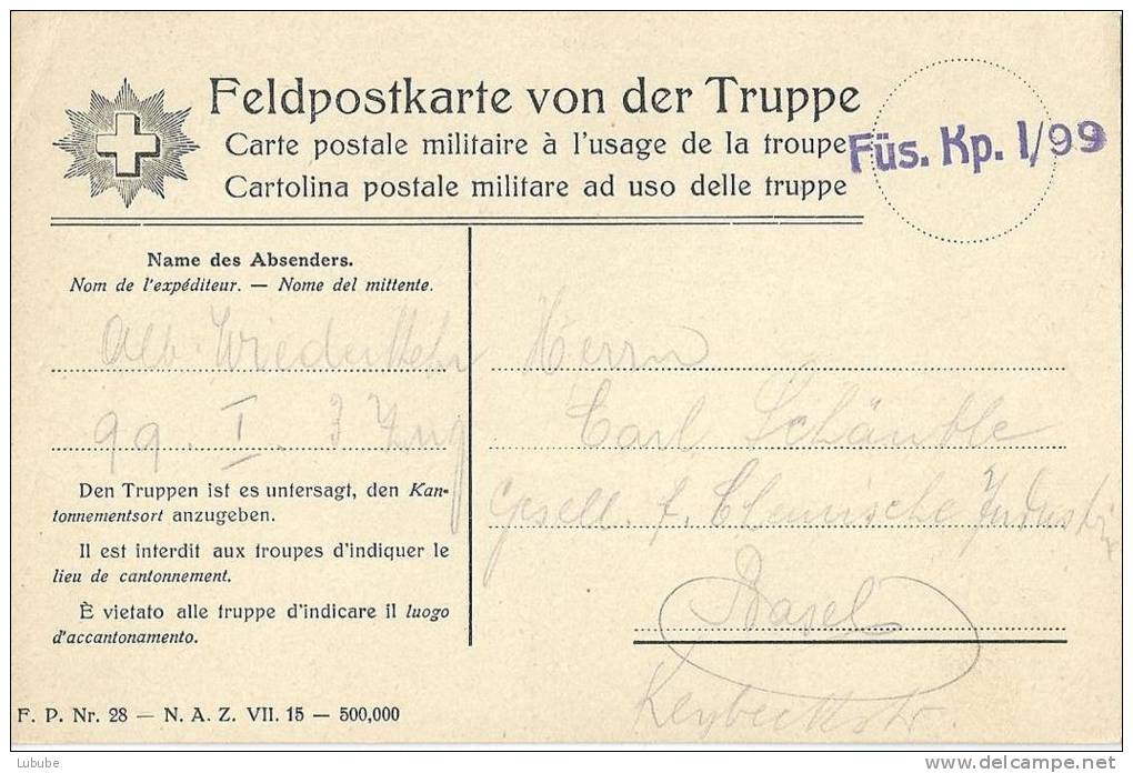 Feldpostkarte  Füs.Kp. I/99          1915 - Cartas & Documentos