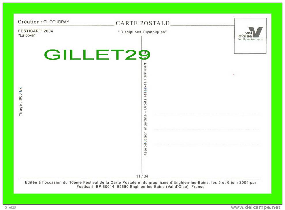 JEUX OLYMPIQUES, ATHÈNES 2004 - LA BOXE - ILLUSTRATEUR, CL. COUDRAY - No 11 - FESTICART 2004 - TIRAGE 800 Ex - - Jeux Olympiques