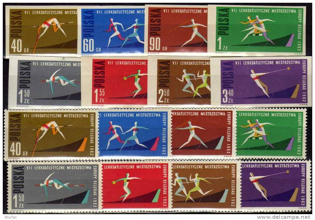 Leichtathletik-EURO 1962 Polen 1338/5 A Plus B ** 7€ Sprung Staffellauf Speer-Wurf Diskuswurf Sprint Sport Set Of Polska - Perforadas