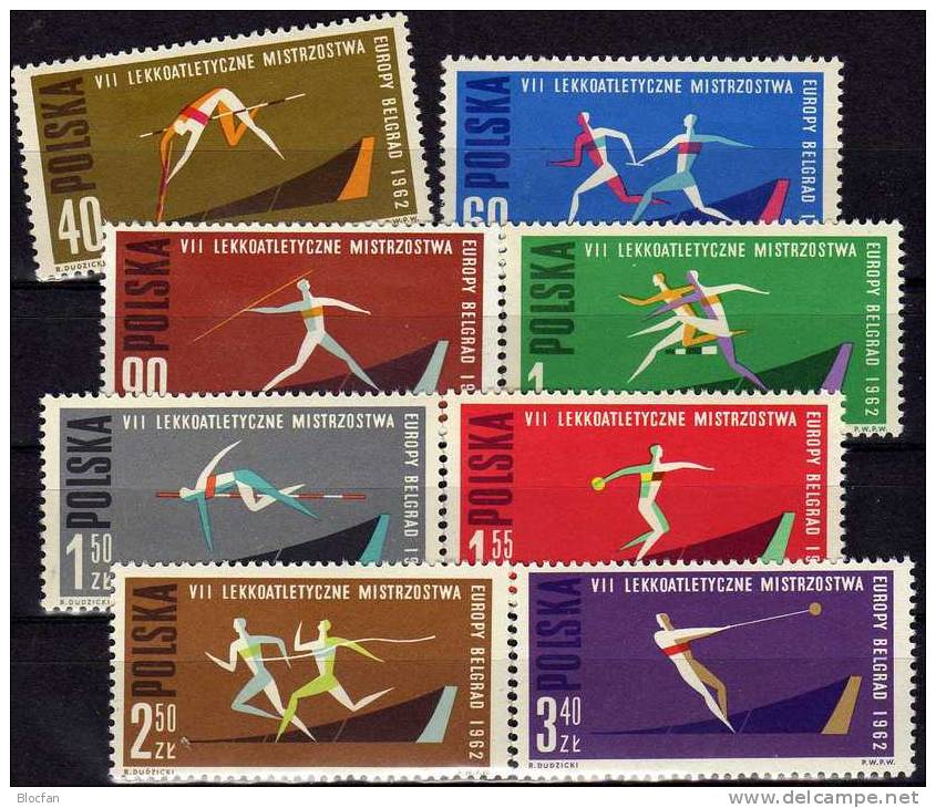 Leichtathletik-EURO 1962 Polen 1338/5 A Plus B ** 7€ Sprung Staffellauf Speer-Wurf Diskuswurf Sprint Sport Set Of Polska - Perforiert/Gezähnt