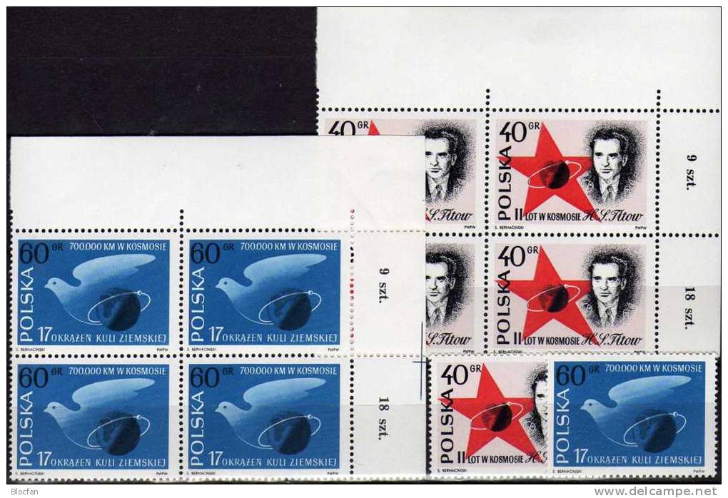 Raumfahrt 1961 Polen 1257/8 Plus 4-Block ** 7€ Bahn Von WOSTOK 2 Kosmonaut Titow Taube über Erde  Space Sheet Of Polska - Nuovi