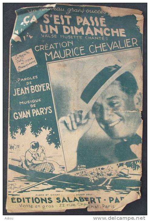 Partition \" ça C´est Passé Un Dimanche" De Maurice Chevalier - Chansonniers