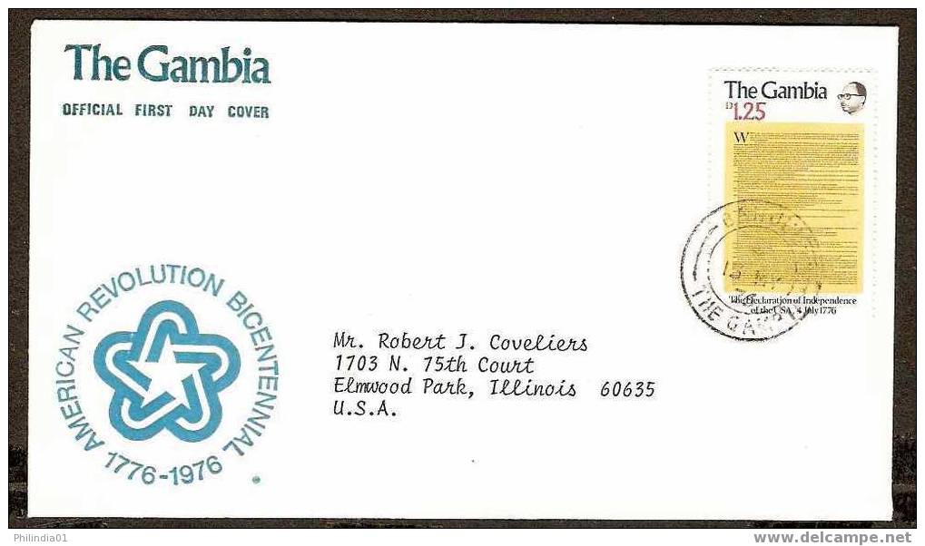 GAMBIA 1976 AMERICAN REVOLUTION BI CENTENERY, DECLARATION FDC # 5470 - Gambie (1965-...)