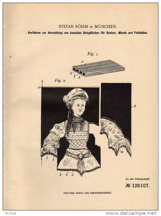 Original Patentschrift - Malerei Für Decken , Wände Und Fußboden , 1899 , S. Röhm In München , Maler !!! - Arquitectura