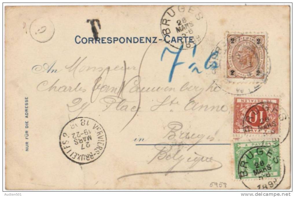 05958 Austria TP 47 CP Gruss Aus Dem Liesinger Brauhause Gff T+7 1/2 En Bleu+ambt Verviers-BXL2 V.Bruges TX 3-4 - Covers & Documents