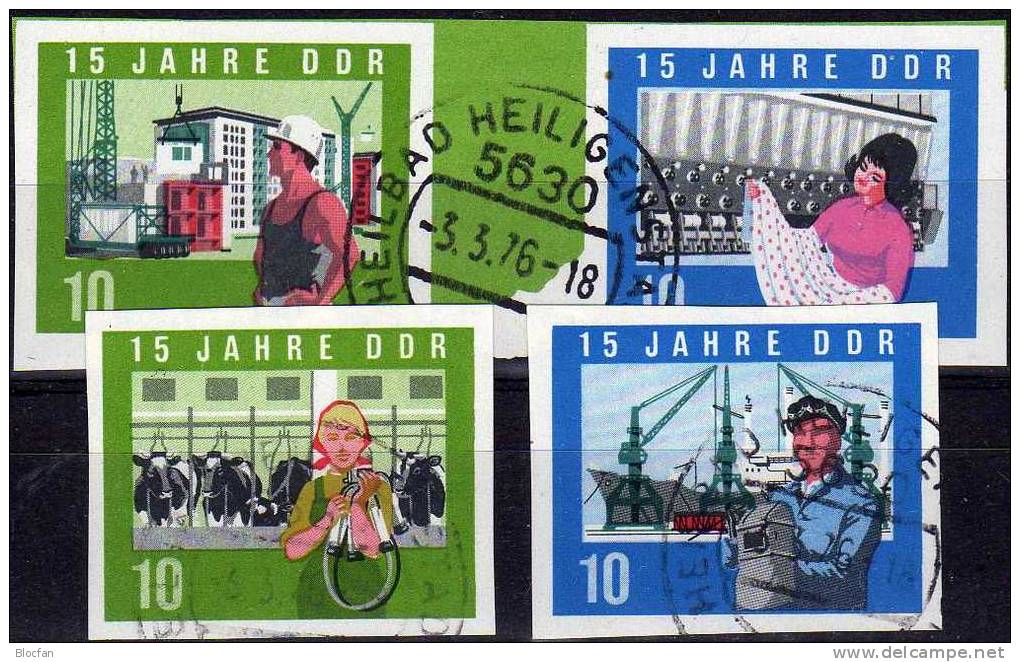 15 Jahre DDR 1964 Aus Block 19 Imperforiert 1060,1061,1072,1073B O 9€ Regionen Und Ihre Berufe Se-tenant Of East-Germany - Se-Tenant