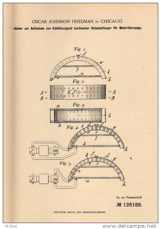 Original Patentschrift - Schmutzfänger Als Kühler , Kotflügel , Automobile , 1900 , O. Friedmann In Chicago !!! - Cars