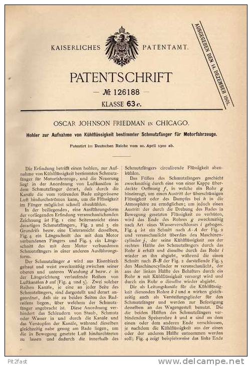 Original Patentschrift - Schmutzfänger Als Kühler , Kotflügel , Automobile , 1900 , O. Friedmann In Chicago !!! - Cars