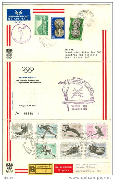 Sheet With Greek Franking And Cancel For The Lithing Of The Flame - Winter 1964: Innsbruck