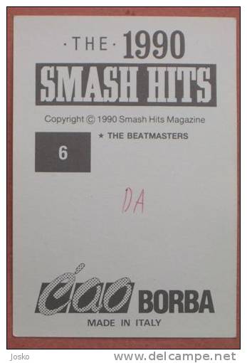 THE BEATMASTERS Pop-music Group ( Yugoslavian Rare Collectiable Card - Sticker Smash Hits ) * Musique Musica Musik - Other & Unclassified