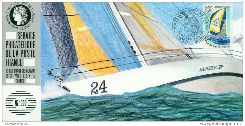 066 Carte Officielle Exposition Internationale Exhibition New Zealand 1990 France FDC Voilier Sailing Boat Segelboot - Philatelic Exhibitions