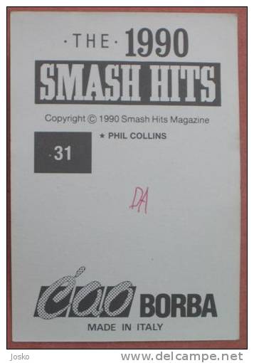 PHIL COLLINS Ex Genesis Pop-music Group (Yugoslavian Rar Collectiable Card Sticker Smash Hits) Rock-music Musique Musica - Other & Unclassified