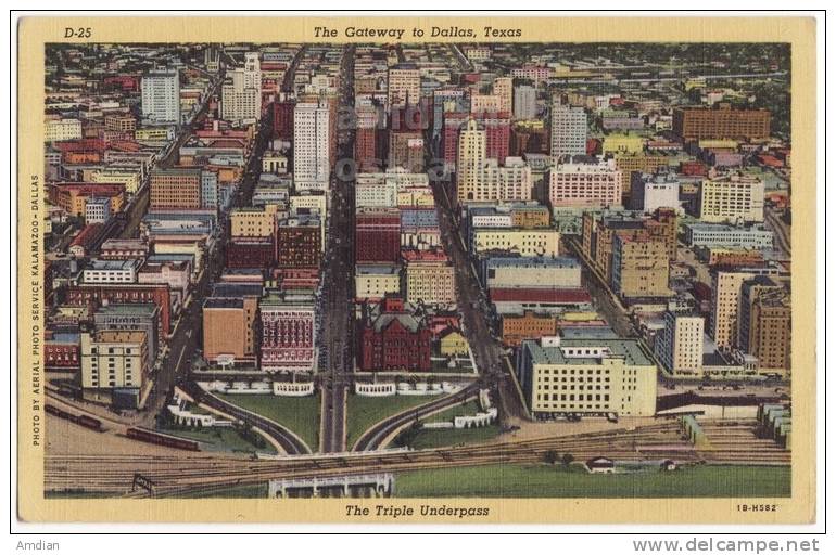 GATEWAY To DALLAS TX~TRIPLE UNDERPASS AERIAL VIEW~c1940s Vintage TEXAS Postcard  [s4139] - Dallas