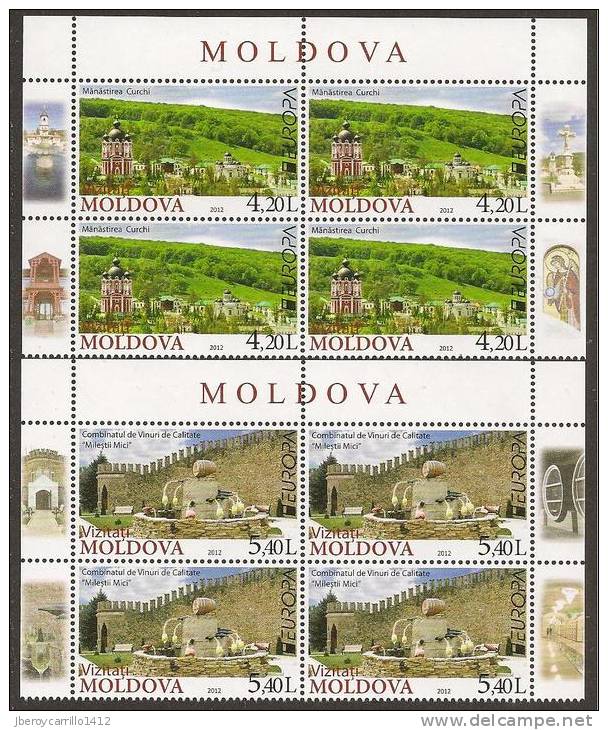 MOLDAVIA / MOLDOVA--  EUROPA 2012 -TEMA ANUAL " VISITE MOLDOVA".- SERIE De 2 V.  En DOS BLOCS De 4 -  DENTADOS - 2012