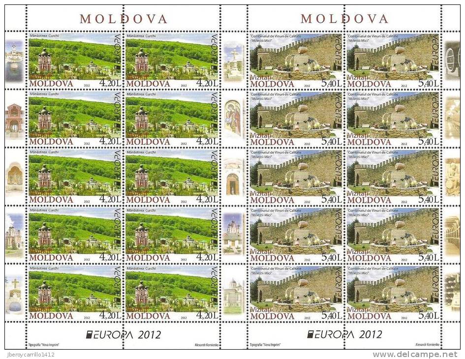 MOLDAVIA / MOLDOVA--  EUROPA 2012 -TEMA ANUAL " VISITE MOLDOVA".- SERIE De 2 V.  En DOS HOJAS BLOQUE De 10 Cada Una - 2012