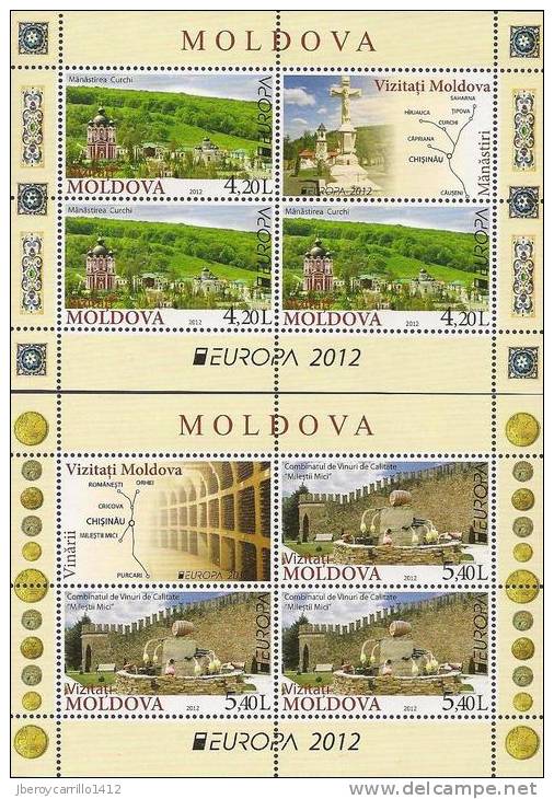 MOLDAVIA / MOLDOVA--  EUROPA 2012 -TEMA ANUAL " VISITE MOLDOVA".-  DOS HOJITAS BLOQUE Procedentes Del CARNET - 2012