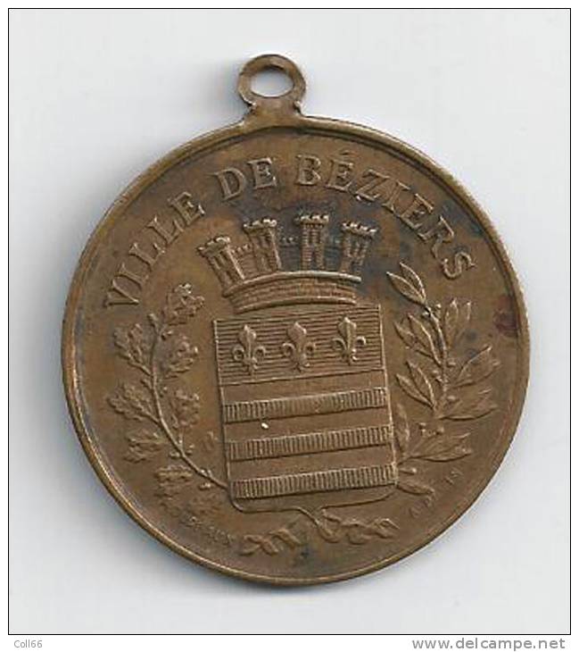 Médaille 1905  Mai Béziers Exposition Kermesse Ville De Béziers Avec Armoiries Diamètre 3,5cm Cuivre - Autres & Non Classés