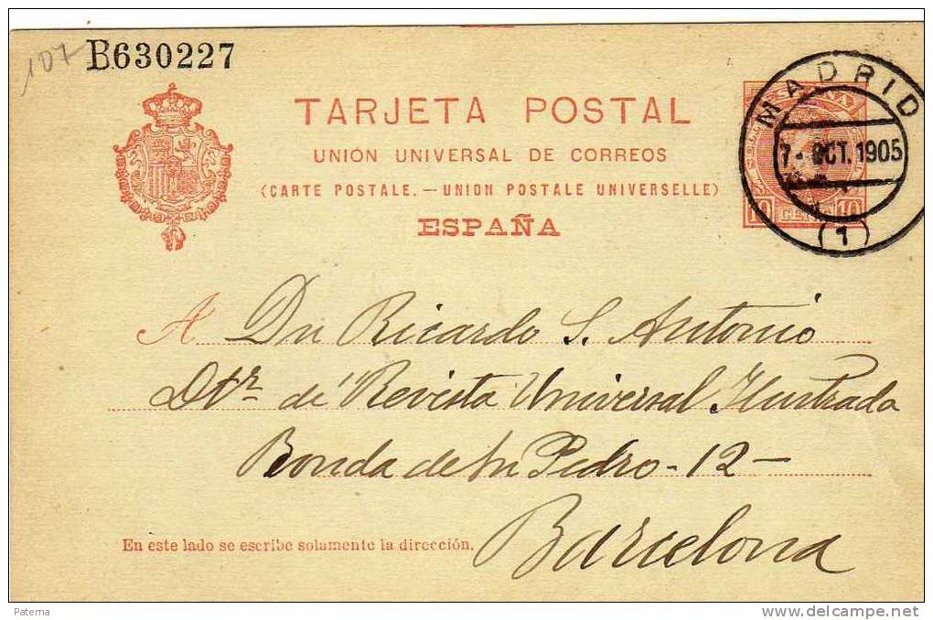 3554  Entero Postal, Madrid 1905 Nº 47A, Cadete - 1850-1931