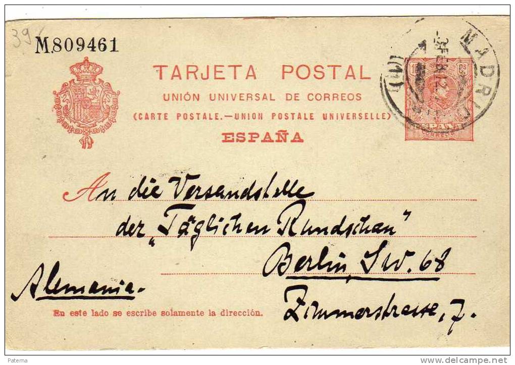 3554   Entero Postal, Madrid 1912 Nº 53, Medallon - 1850-1931