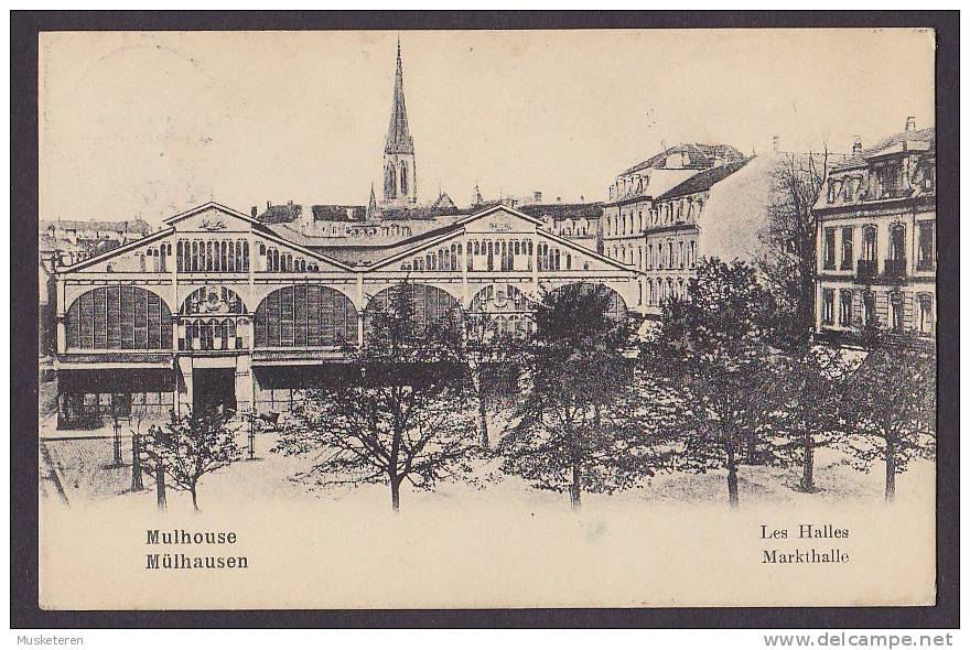 Germany PPC Mulhouse Mühlhausen Les Halles Markthalle MÜHLHAUSEN 1905 To LEUTSCH Germania Stamp (2 Scans) - Mühlhausen