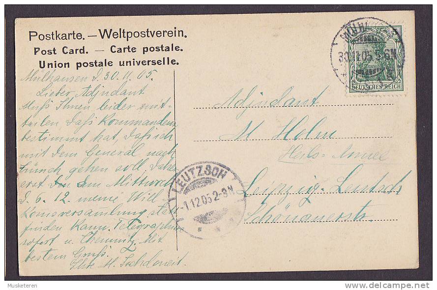 Germany PPC Mulhouse Mühlhausen Les Halles Markthalle MÜHLHAUSEN 1905 To LEUTSCH Germania Stamp (2 Scans) - Mühlhausen