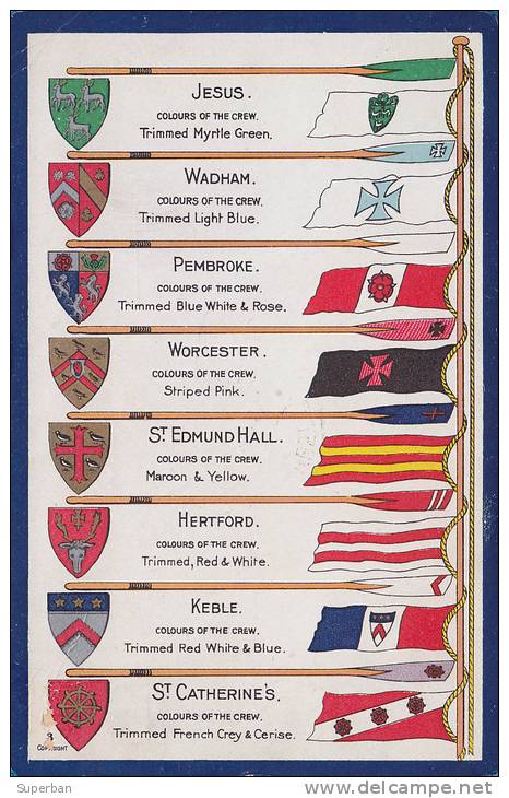 AVIRON : 8 + 1 - DRAPEAUX Et ARMOIRIES Des ÉQUIPAGES Des COLLEGES De OXFORD - ANNÉE ~ 1930 - ´35 (l-980) - Aviron