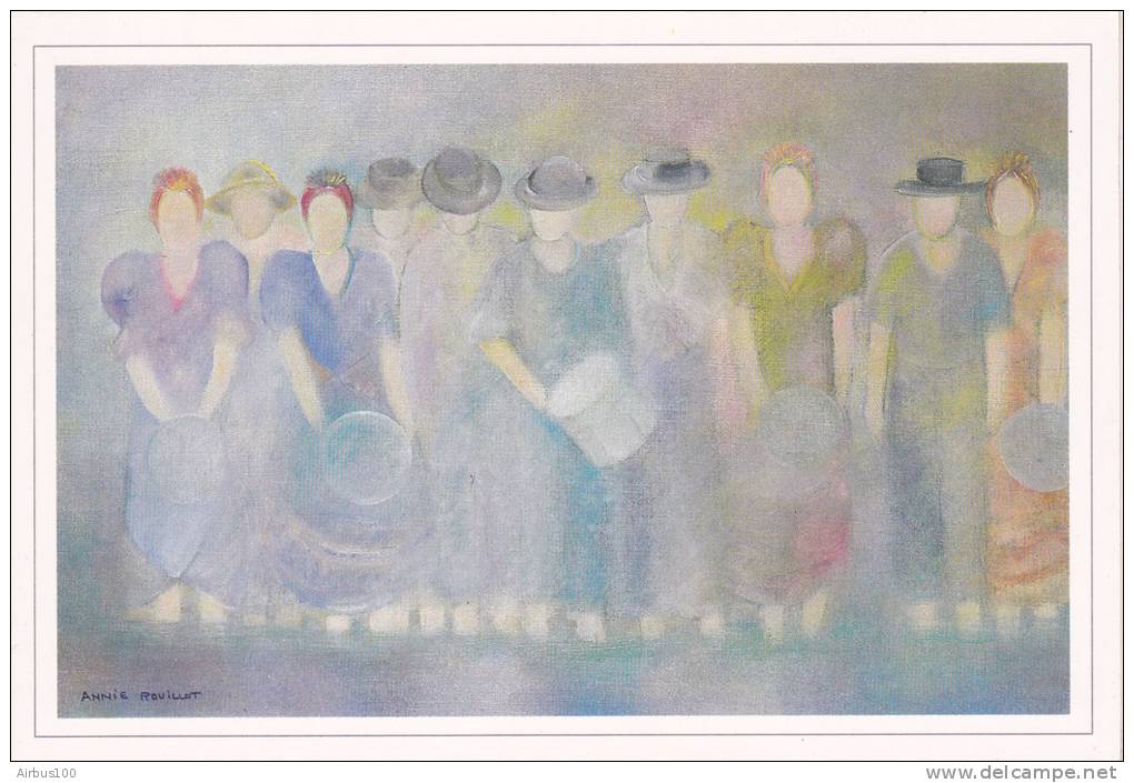 "La Tribu", Peinture à L´huile D´Annie Rouillot, 1990. - Silhouettes