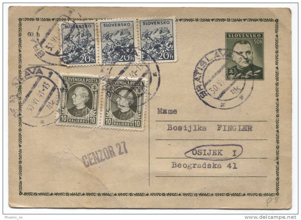 SLOVAKIA WW2 - Bratislava, Traveled To Osijek NDH / Croatia, Censorship Censura, 1941. - Used Stamps