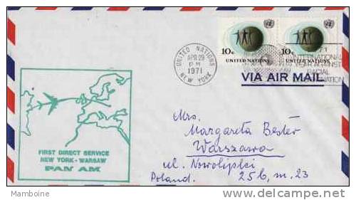 ONU ~ 1971   Enveloppe 1° Vol Aerien Pan Am   New York Varsovie - Brieven En Documenten