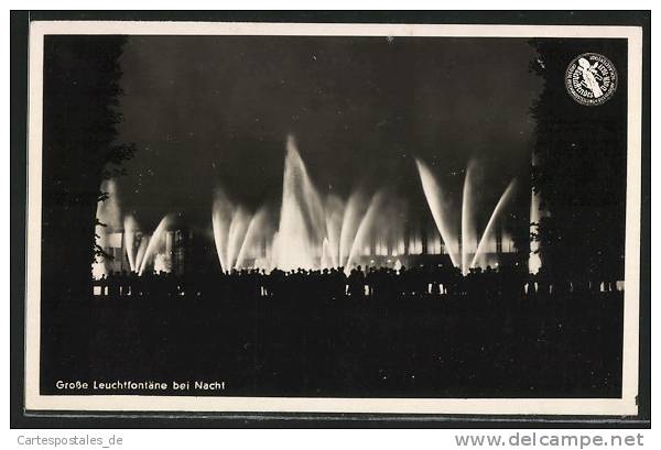 CPA Düsseldorf, Grosse Reichsausstellung "Schaffendes Volk" 1937, Grosse Leuchtfontäne Bei Nacht - Ausstellungen