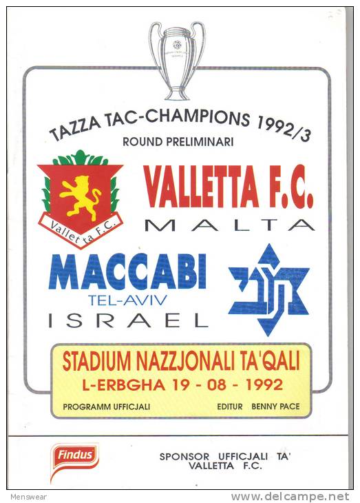 MALTA - PROGRAM BOOK  (  VALLETTA F.C.  Vs  MACCABI  )  1992 - Books