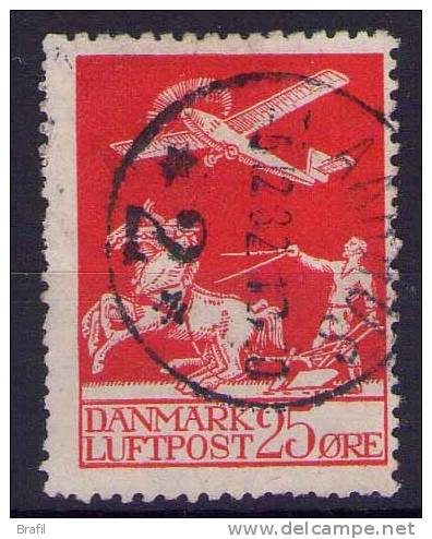 1925 Danimarca, Aereo In Volo 25 O. Usato - Airmail