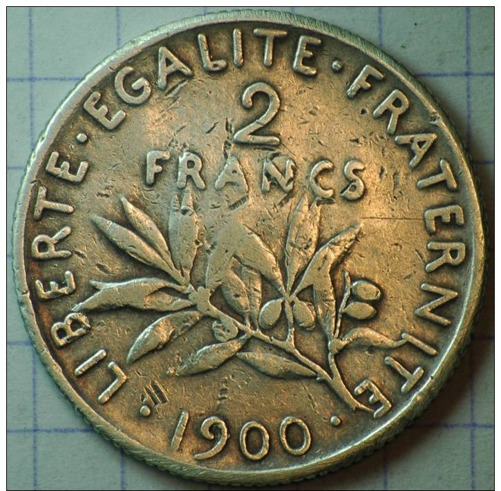 2 FRANCS ARGENT SEMEUSE 1900 TB+ RARE - Autres & Non Classés