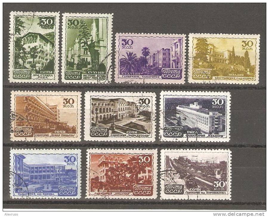 Russia/USSR 1947, Soviet Sanatoriums, Scott # 1162-1171, VF Cancelled With Glue !! - Unused Stamps