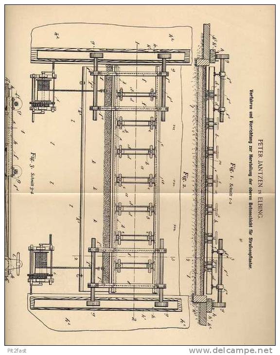 Original Patentschrift - P. Jantzen In Elbing , 1897 , Betonschicht Für Straßenpflaster , Strassenbau , Beton , Pflaster - Architektur