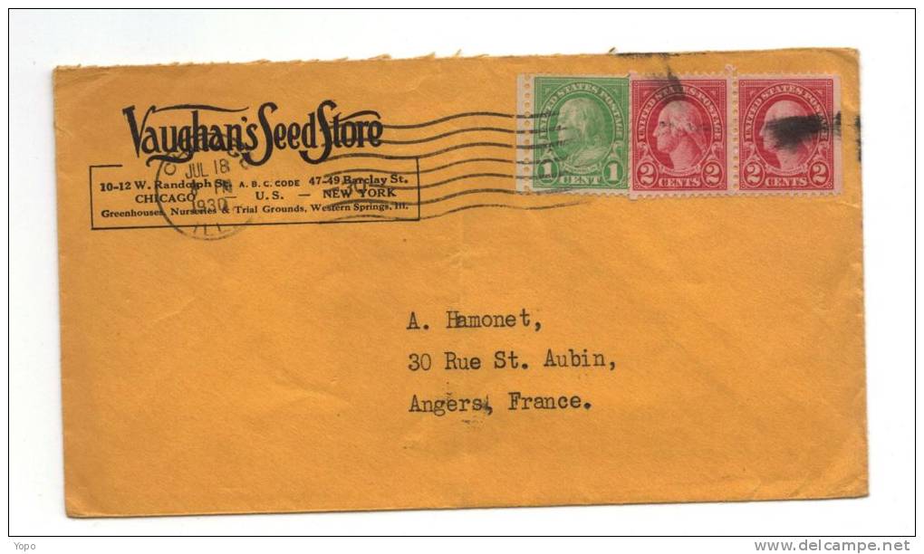 Enveloppe Timbrée Avec Entête, De 1930, De Chicago Pour La France, Avec 2 Flamme UNIVERSAL  "ADDRESS", 3 Timbres - Postal History