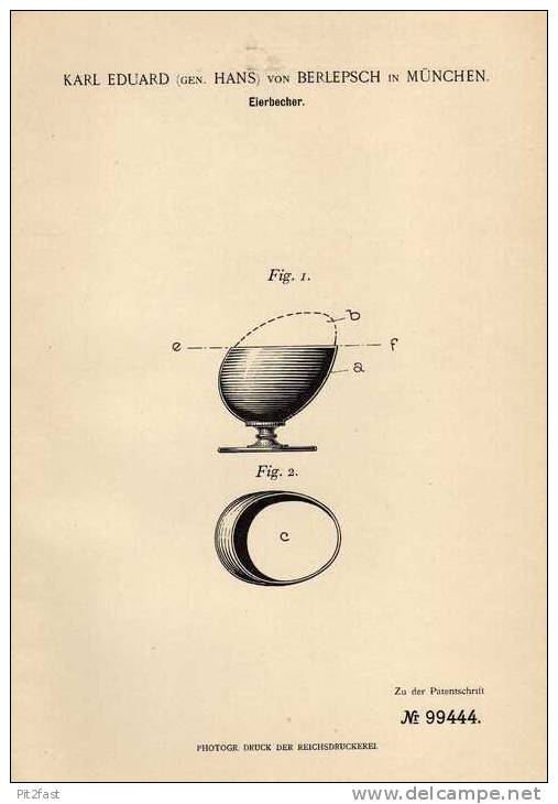 Original Patentschrift - K. Von Berlepsch In München , 1897 , Eierbecher , Ei , Eier !!! - Huevos