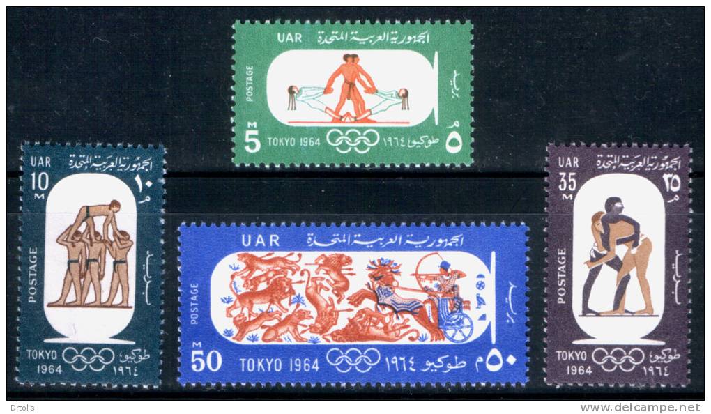 EGYPT / 1964 / SPORT / OLYMPIC GAMES ; TOKYO 64 / EGYPTOLOGY / WRESTLING / GYMNASTICS / CHARIOT / HORSE / MNH / VF . - Neufs