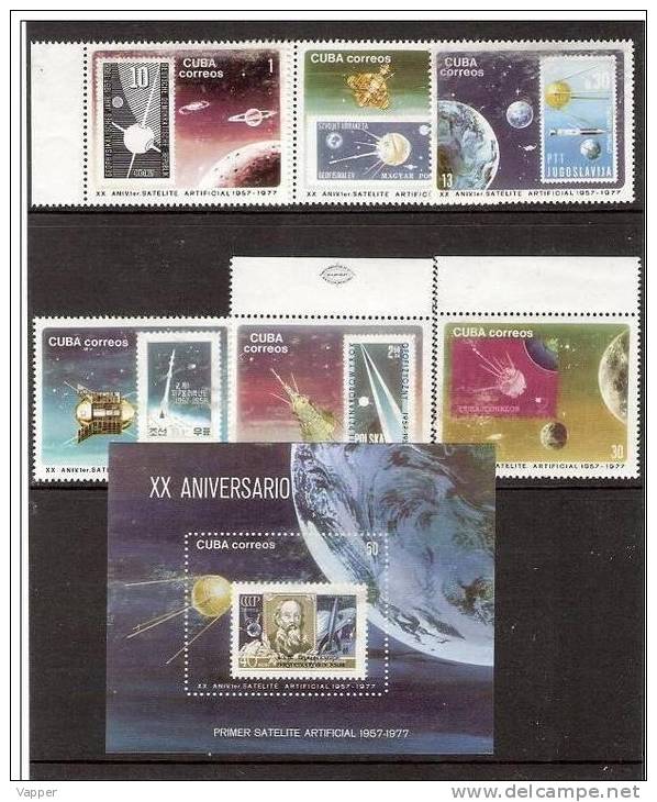 Space 1977 Cuba 7 Stamps And M/sheet MNH Mi 2208-13 + BL50  Not Good Condition (colour Straggle) See Scan - Sud America