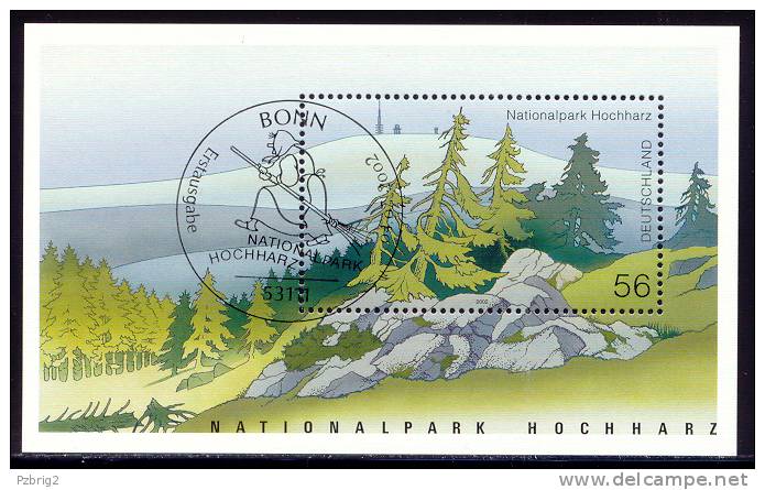 National Park Harz - Germany 2002 - Souvenir Sheet Mi. Bl. 59 - ESSt, First Day Issue Cancellation Bonn - Umweltschutz Und Klima