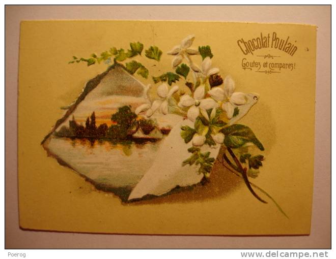 CHROMO CARTE CHOCOLOAT POULAIN - VUE ET FLEURS - Relief + Dorures - 10 X 7 - RIVER AND FLOWERS - Poulain